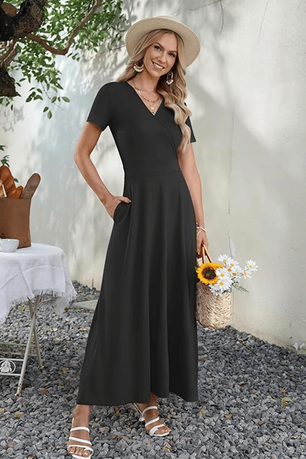 V-Neck Maxi Dress — Elegant, Waist-Defining, Comfortable, and Casual Summer Long Dress