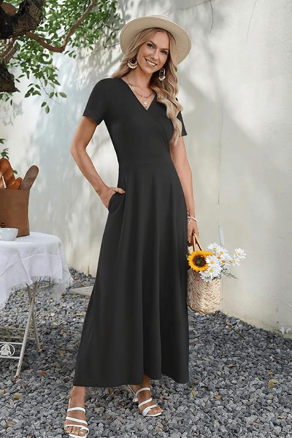V-Neck Maxi Dress — Elegant, Waist-Defining, Comfortable, and Casual Summer Long Dress