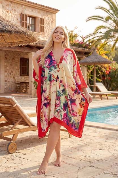 Women's Short Kaftan — V-Neck Printed Cover-Up