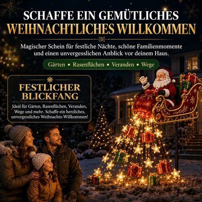 Solar-Gartenlicht mit Weihnachtsmannschlitten und Kaskadenlicht – 17,7 Zoll Weihnachtsdekoration