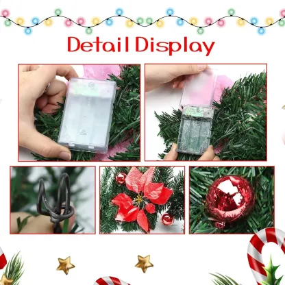 Pre-Lit Christmas Garland with Red Poinsettias & Warm Lights