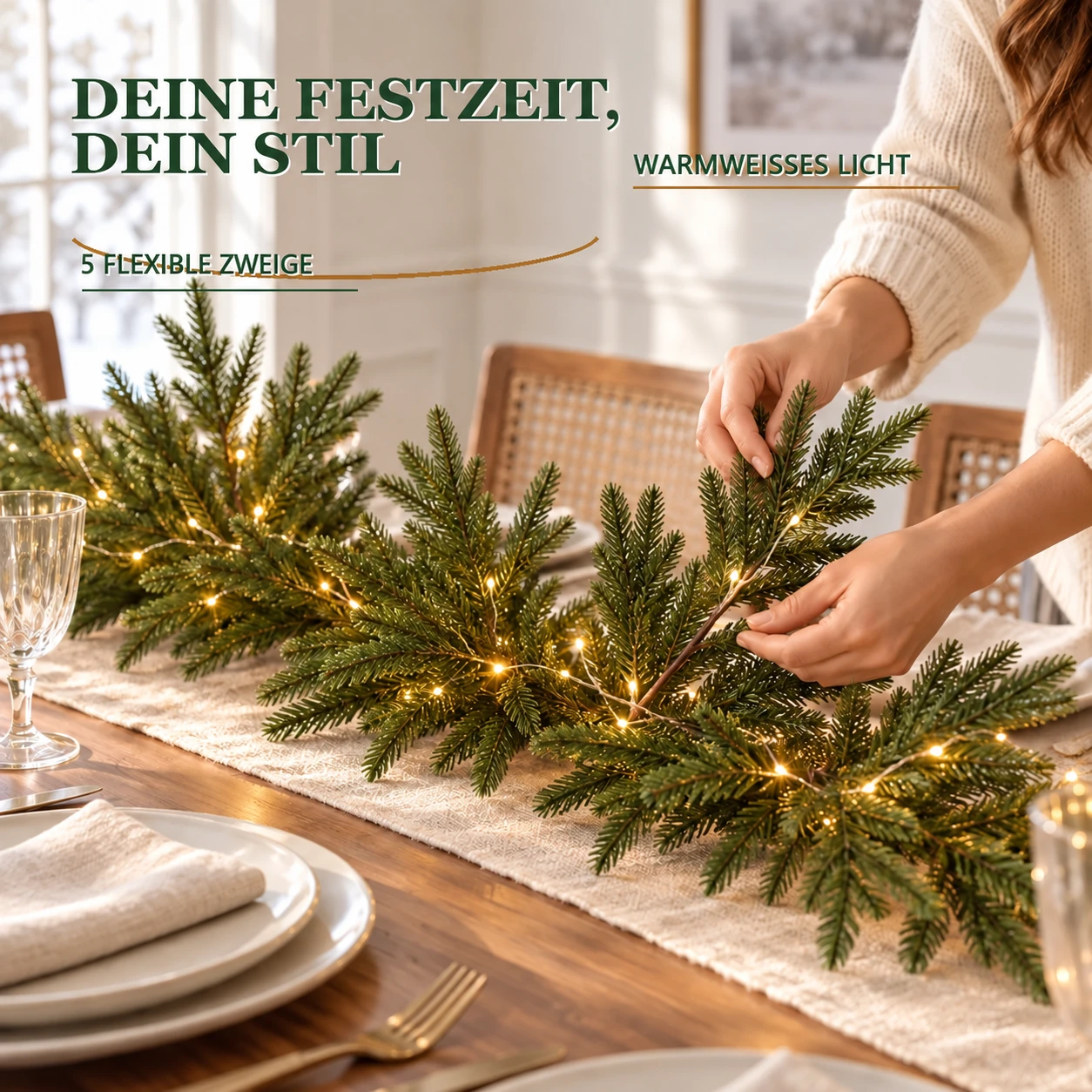 Beleuchtete Norfolk-Kiefernzweige – Set für selbstgemachte Weihnachtsdekoration