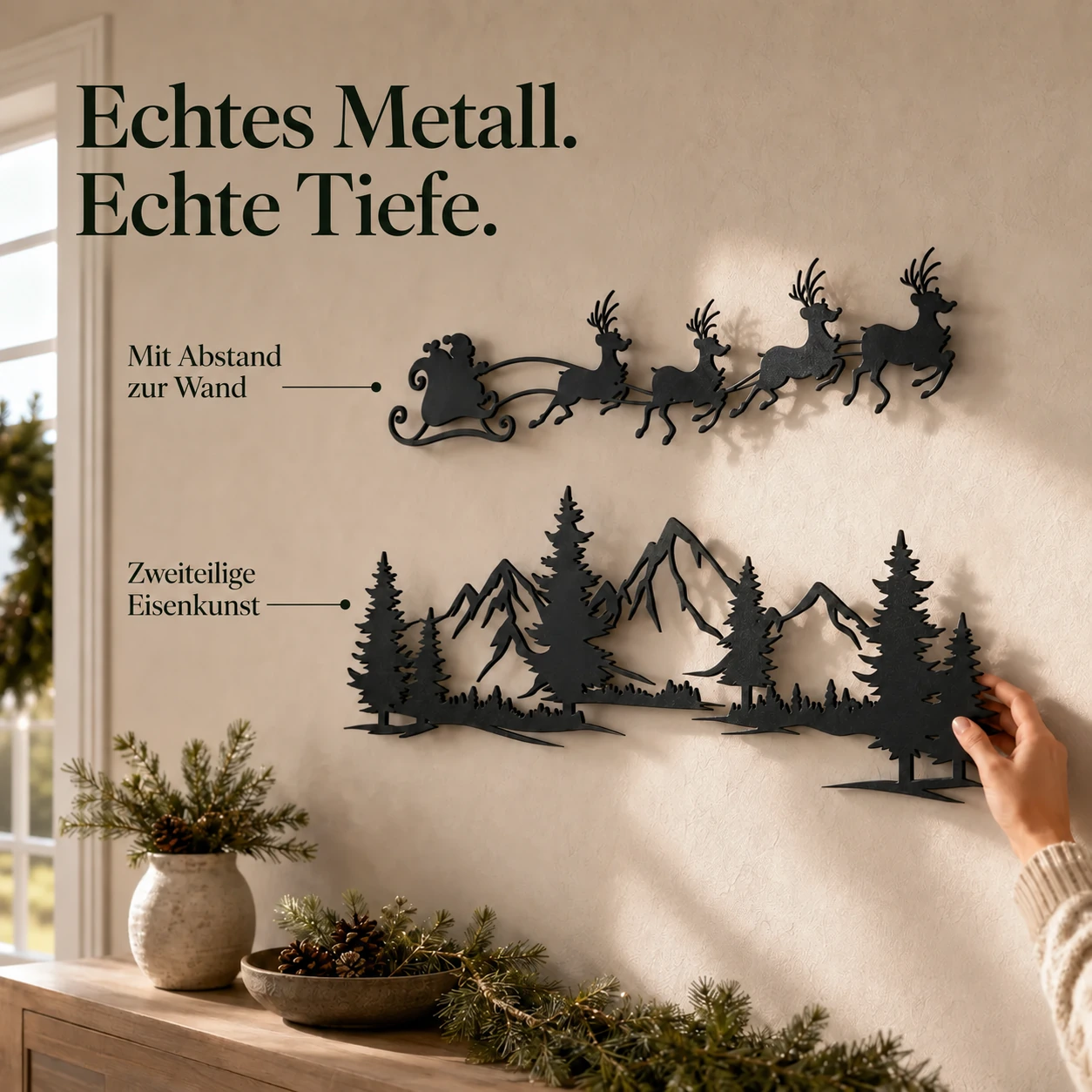 Zweiteilige Weihnachtsabend-Wandkunst aus Metall