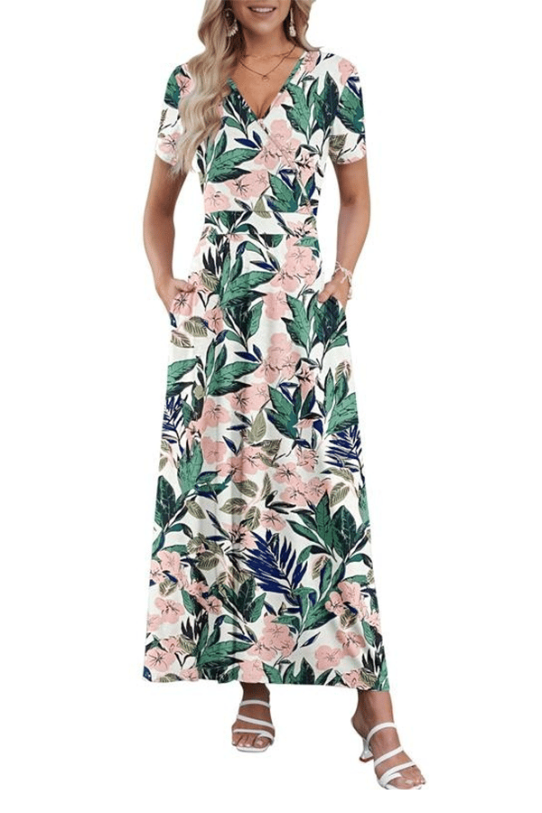 V-Neck Maxi Dress — Elegant, Waist-Defining, Comfortable, and Casual Summer Long Dress