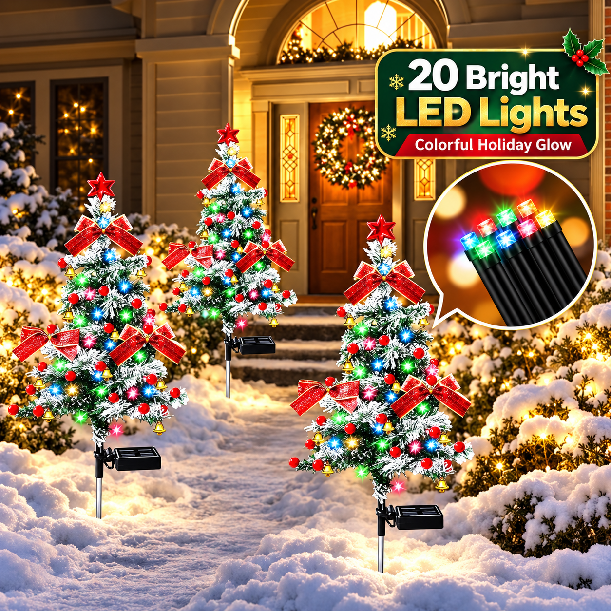Solar Snowy Christmas Tree Stake Light with Colorful LEDs