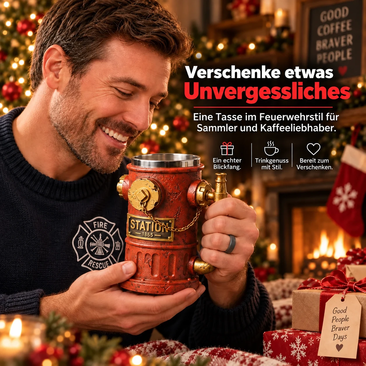 Kaffeetasse im Vintage-Hydrantenstil – Weihnachtsgeschenk