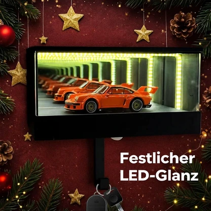 Infinity Garage LED-Schlüsselhalter – schwarze Mini-Auto-Ausstellung