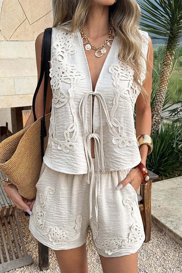 Women’s Boho Crochet Lace Two-Piece Shorts Set（Buy 2 Free Shipping）