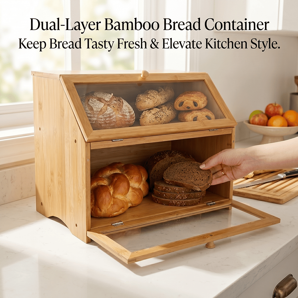 🍞 Double-Layer Bamboo Bread Box – Keep Freshness, Elevate Your Kitchen 🌿✨