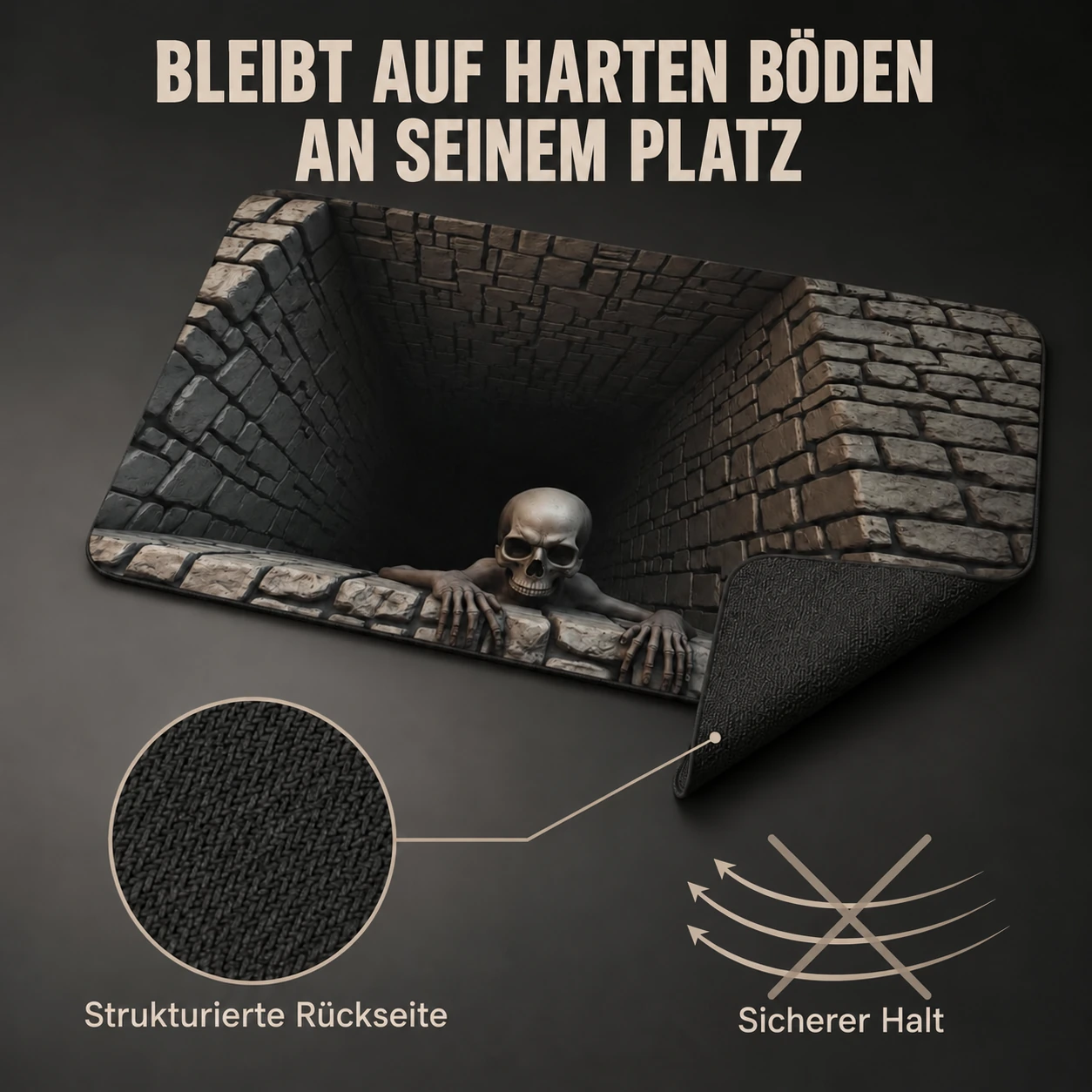 Halloween-Fußmatte mit Skelettgruben-Illusion – 3D-Überraschung am Eingang