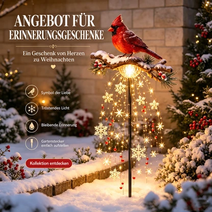 Beleuchteter Weihnachts-Gartenstecker mit Kardinalvogel und Erinnerungsbrunnen