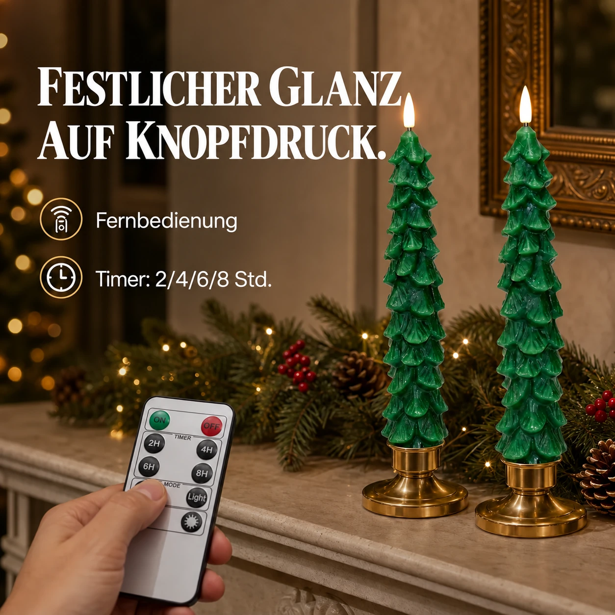 Ferngesteuerte Weihnachtsbaumkerzen aus Echtwachs – 2-teiliges Set