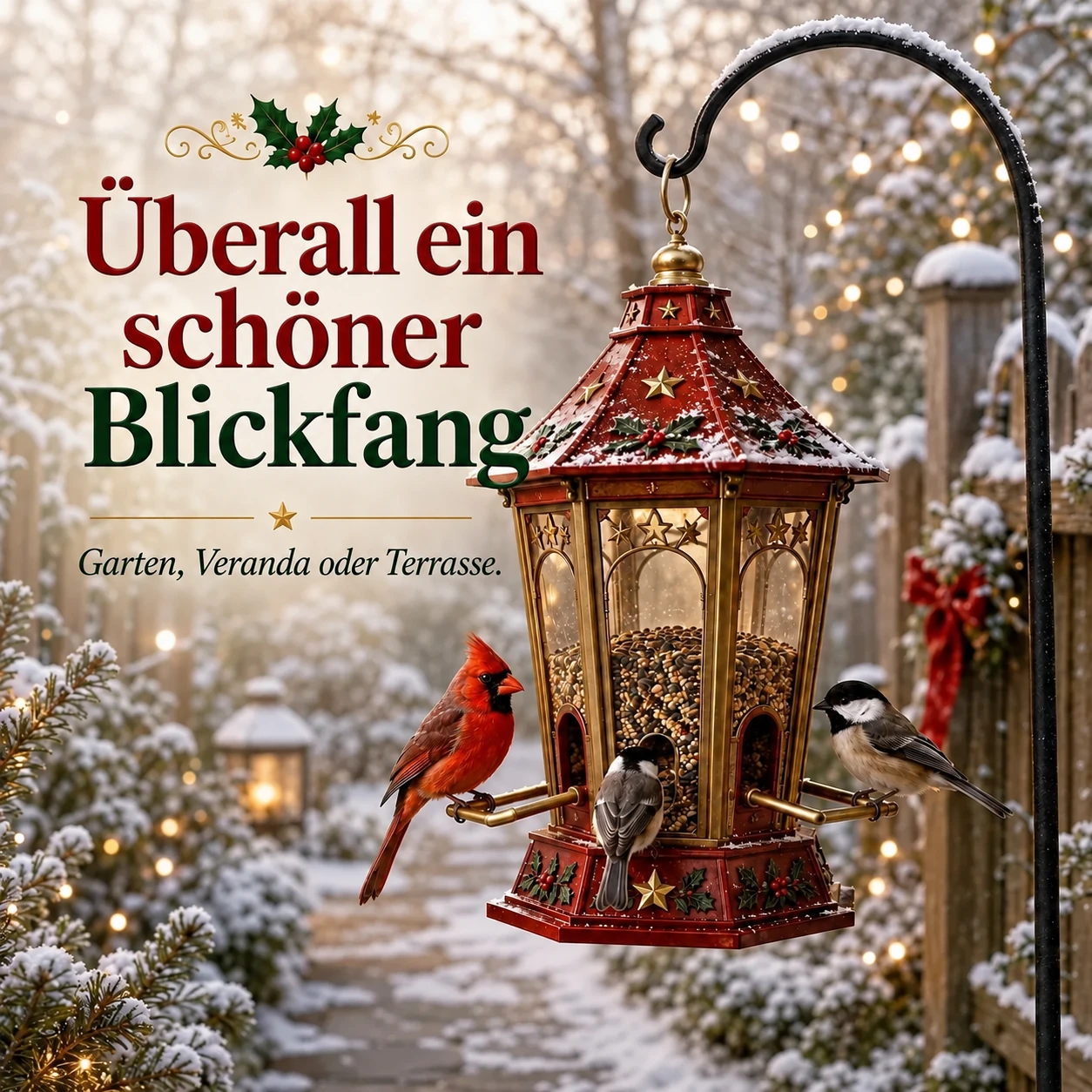 Hängende Vogelfutterstellen mit Weihnachtsfiguren