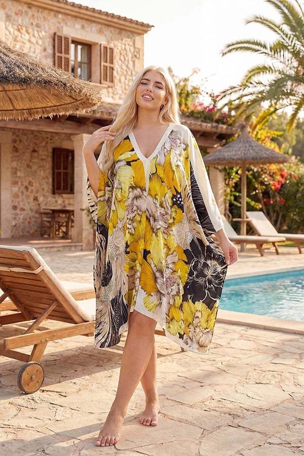Women's Short Kaftan — V-Neck Printed Cover-Up