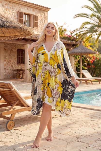 Women's Short Kaftan — V-Neck Printed Cover-Up
