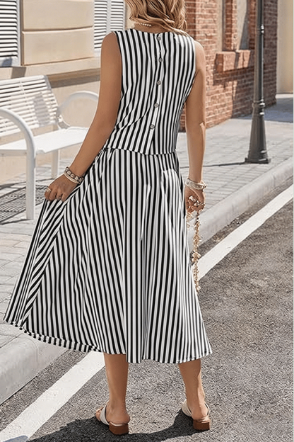 Women’s Striped Sleeveless Midi Skirt Set（Buy 2 Free Shipping）