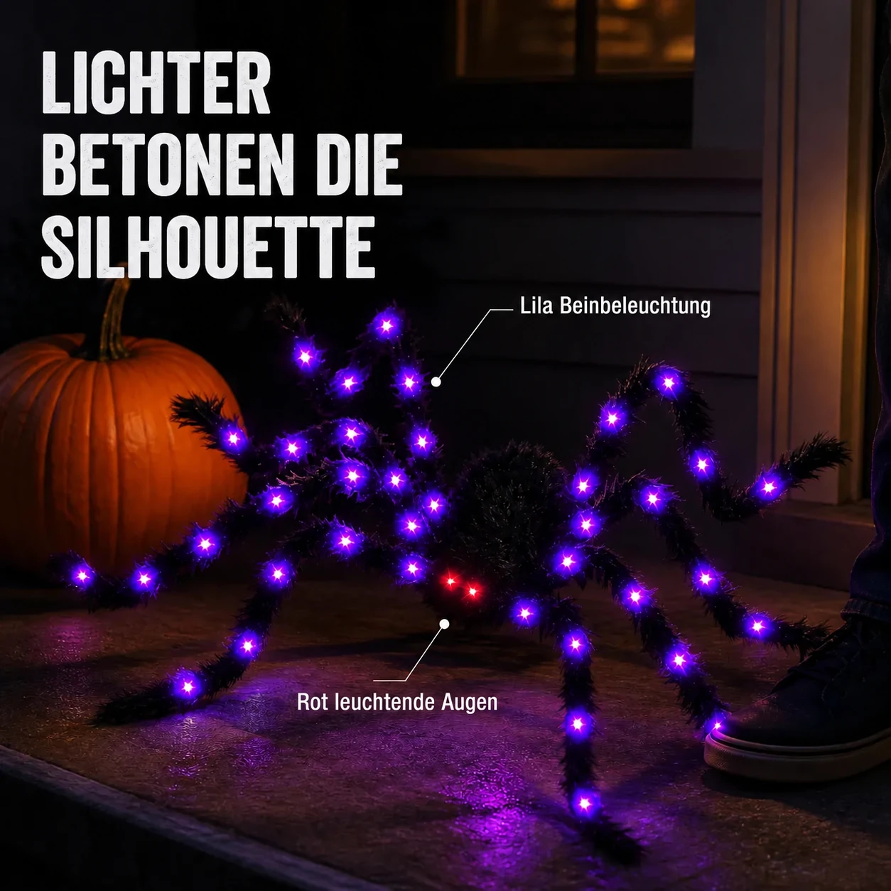 Lila leuchtende haarige Halloween-Spinne, 49,2 Zoll