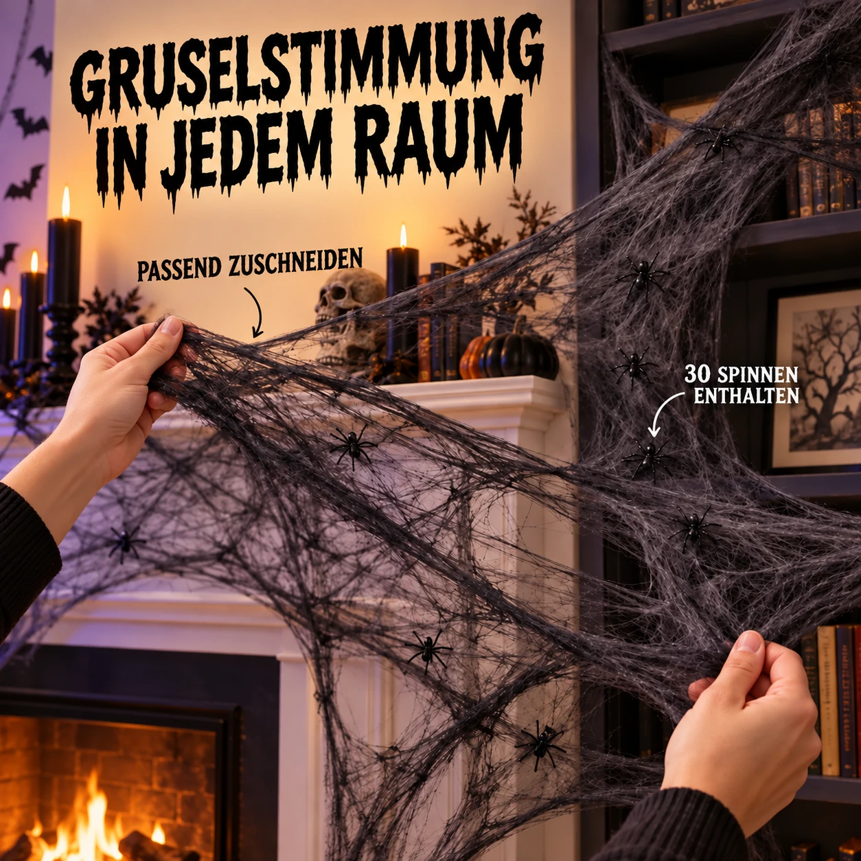Dehnbares Halloween-Spinnennetz-Dekorationsset