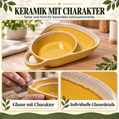 Handgefertigte Keramik-Servierschale mit Unterteilung und Seitengriff
