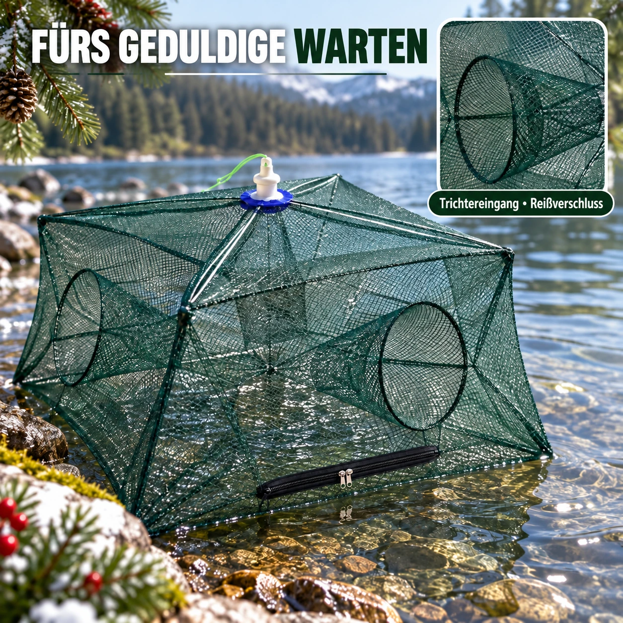Faltbare Regenschirm-Fischreuse | Varianten mit 6–12 Eingängen