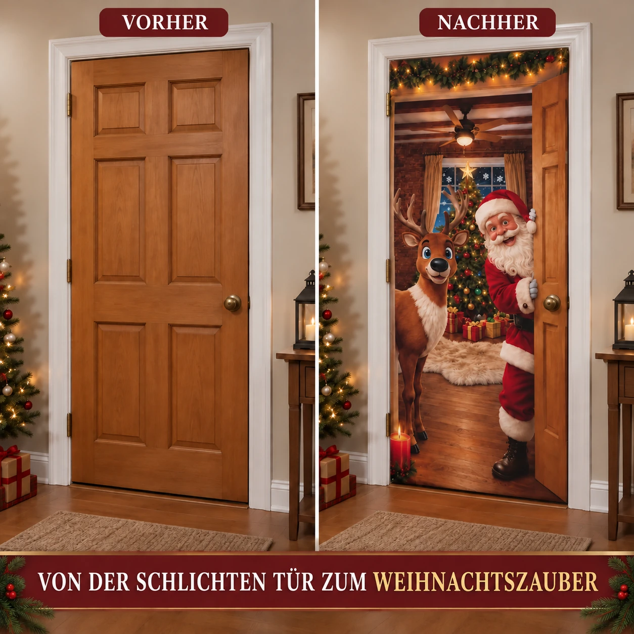 Weihnachtliche Türdekoration mit 3D-Effekt