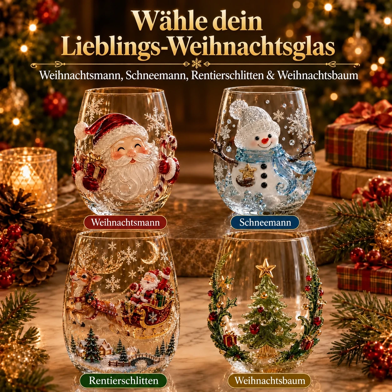 Magische Weihnachtskollektion mit 3D-Kunstgläsern