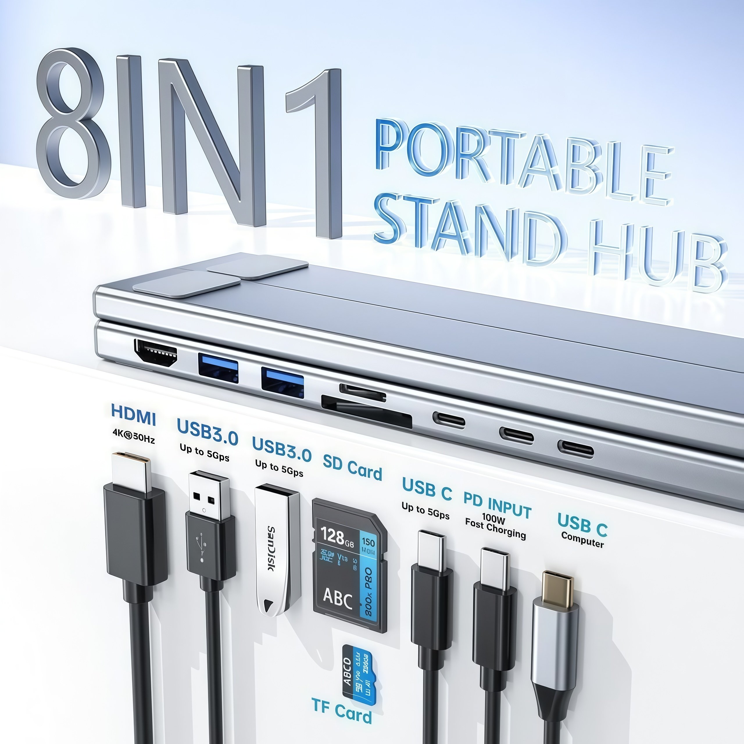 💻 2026 New 8-in-1 USB-C Laptop Stand & Docking Station
