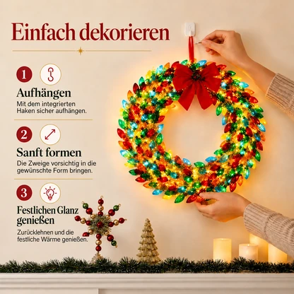 Beleuchteter Weihnachtskranz mit bunten Glühbirnen