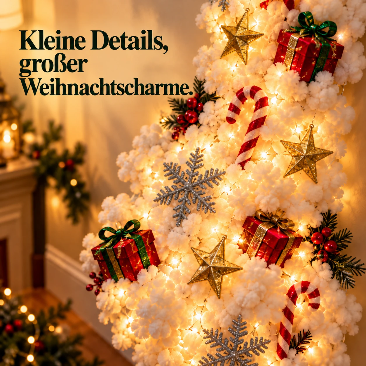 Weihnachtsmann-Kamin-Wanddekoration mit leuchtender Schneekaskade