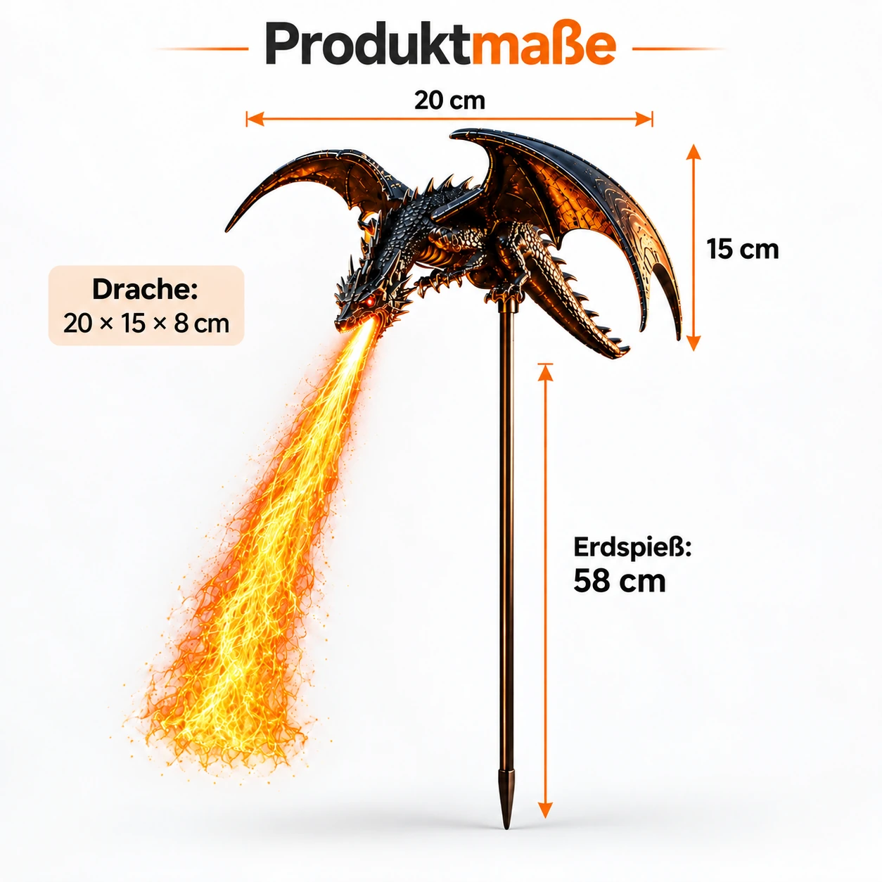 Halloween-Solar-Gartenstecker mit feuerspeiendem Drachen