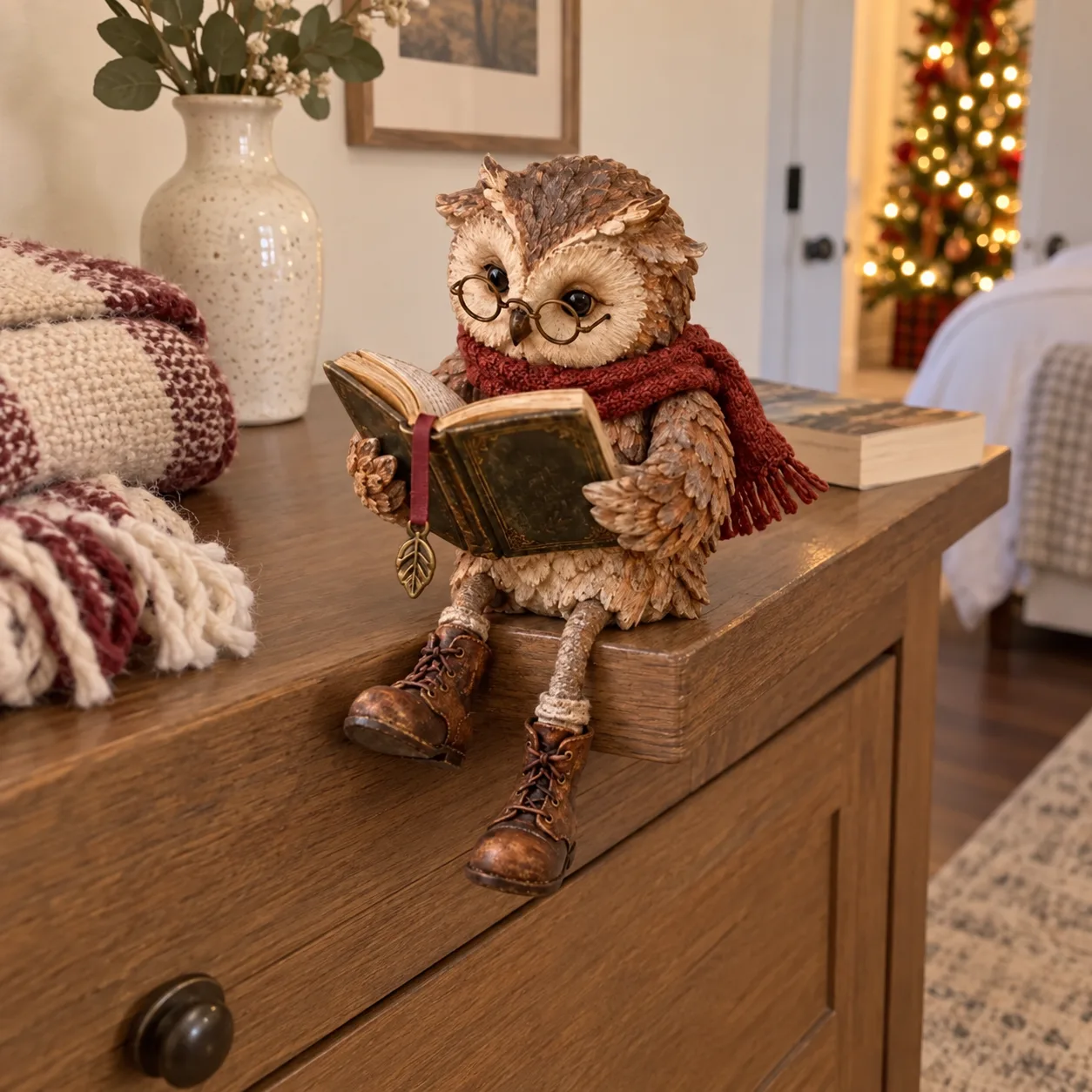 Reading owl on a sideboard
