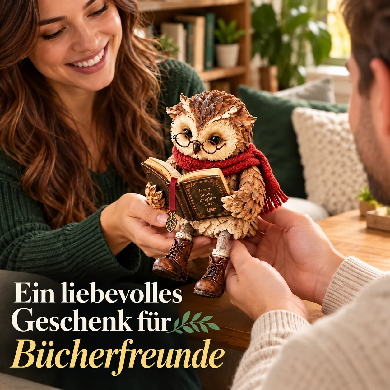 Lesende Eulenfigur für eine gemütliche Leseecke