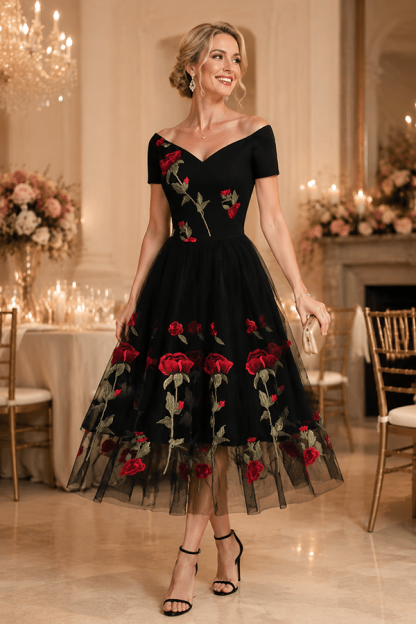 Women’s Vintage Rose Embroidered A-Line Midi Dress(Buy 2 Free Shipping)
