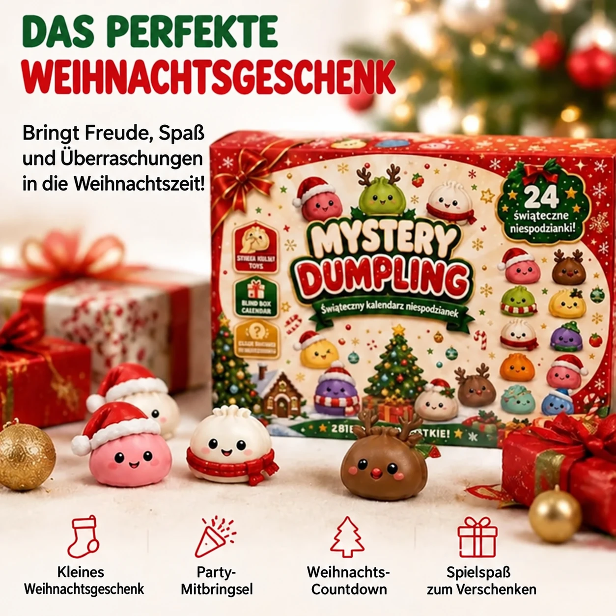 24-Tage-Weihnachts-Adventskalender mit Überraschungs-Squishy-Teigtaschen