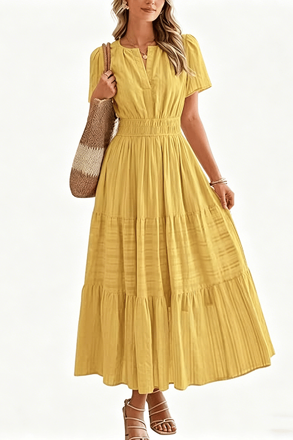 Women’s Casual V-Neck Flowy Maxi Dress – Short Sleeve Summer Beach Dress