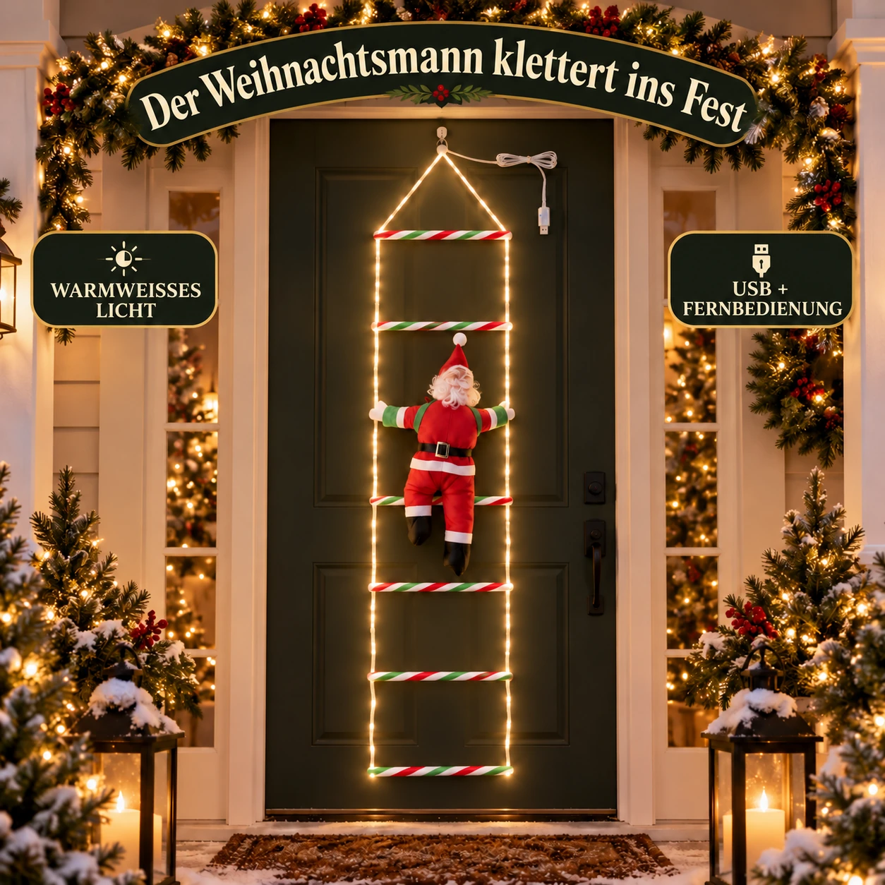LED-Weihnachtsleiter mit kletterndem Weihnachtsmann und Fernbedienung