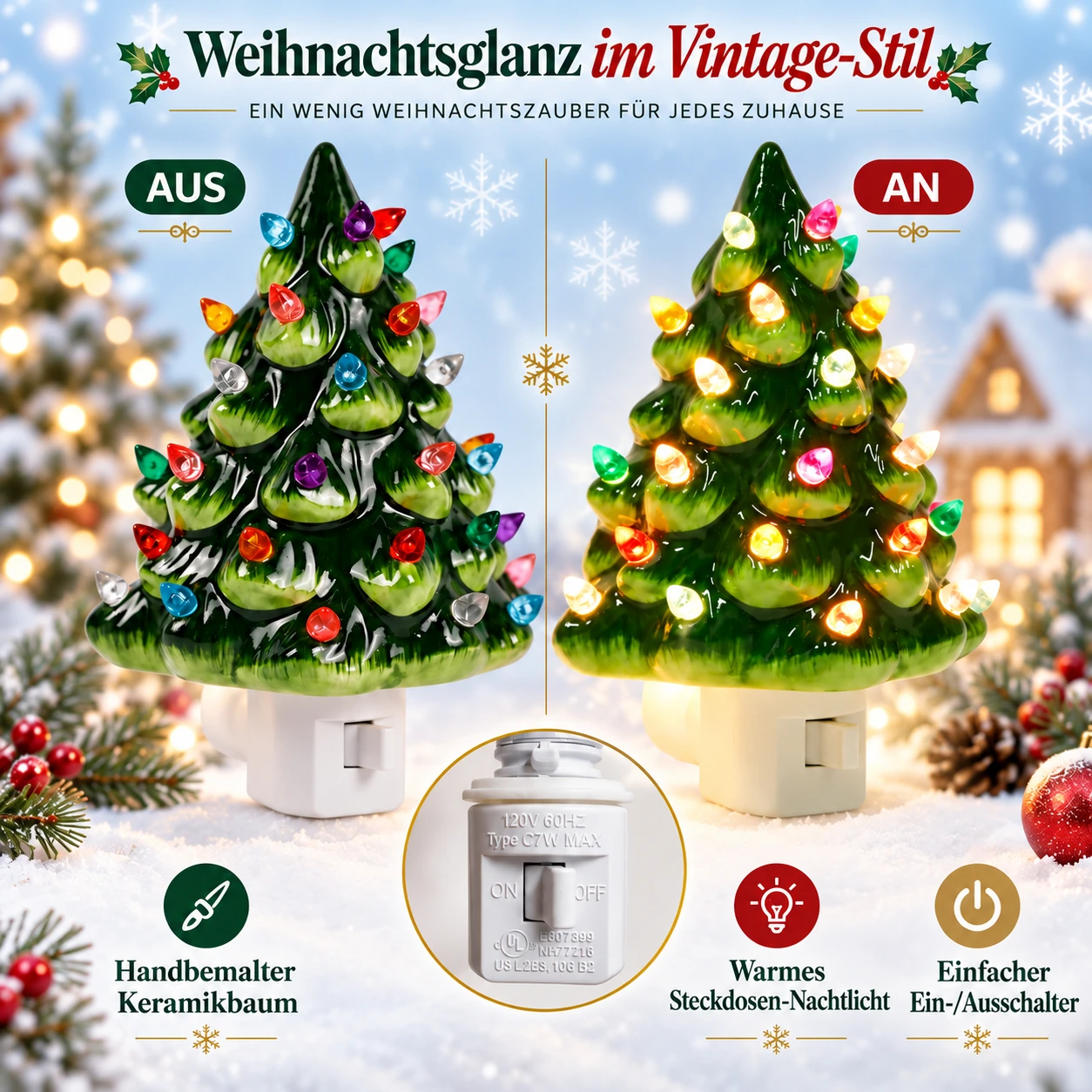 Vintage-Keramik-Weihnachtsbaum als Steckdosen-Nachtlicht