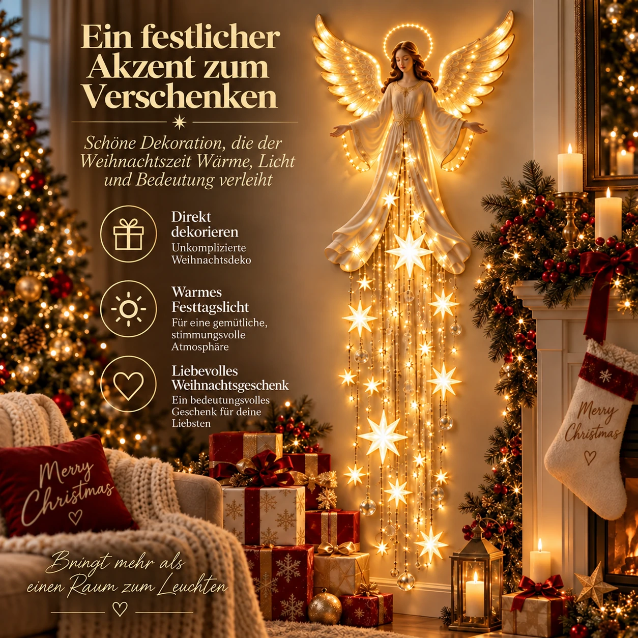 Engelssegen-Sternenfall-Wandleuchte – himmlische Weihnachts-Wanddeko