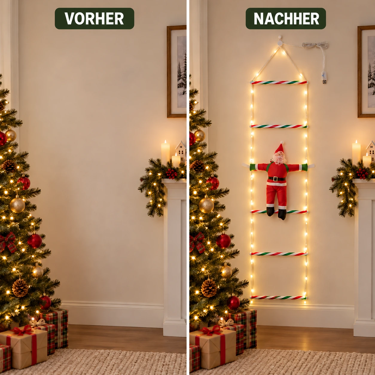 LED-Weihnachtsleiter mit kletterndem Weihnachtsmann und Fernbedienung