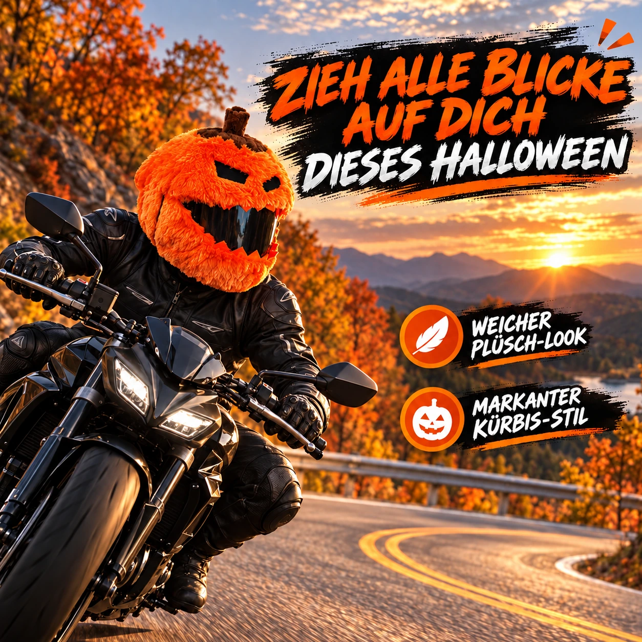 Festliche Plüschbezüge für Motorradhelme – Weihnachtsmann und Kürbis