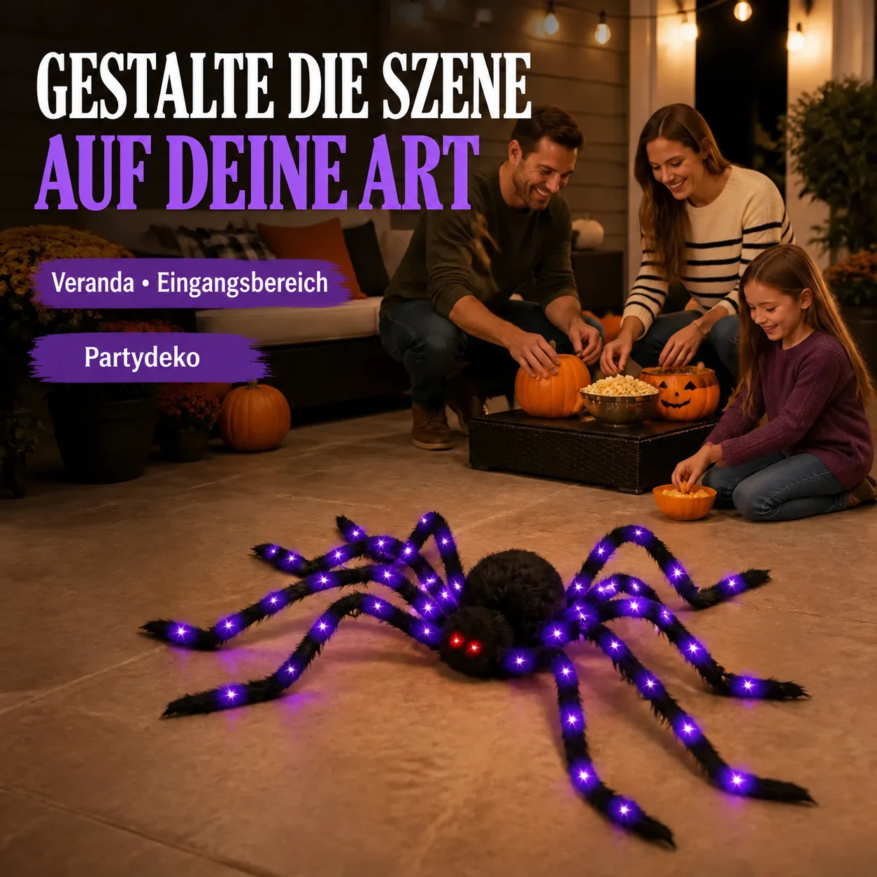 Lila leuchtende haarige Halloween-Spinne, 49,2 Zoll