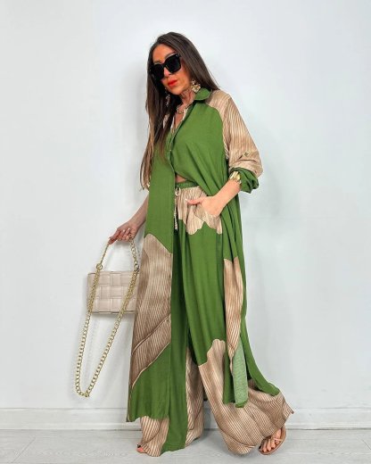 Pleated Chiffon Sleeveless Blouse & Wide Leg Palazzo Pants Set(Buy 2 Free Shipping)