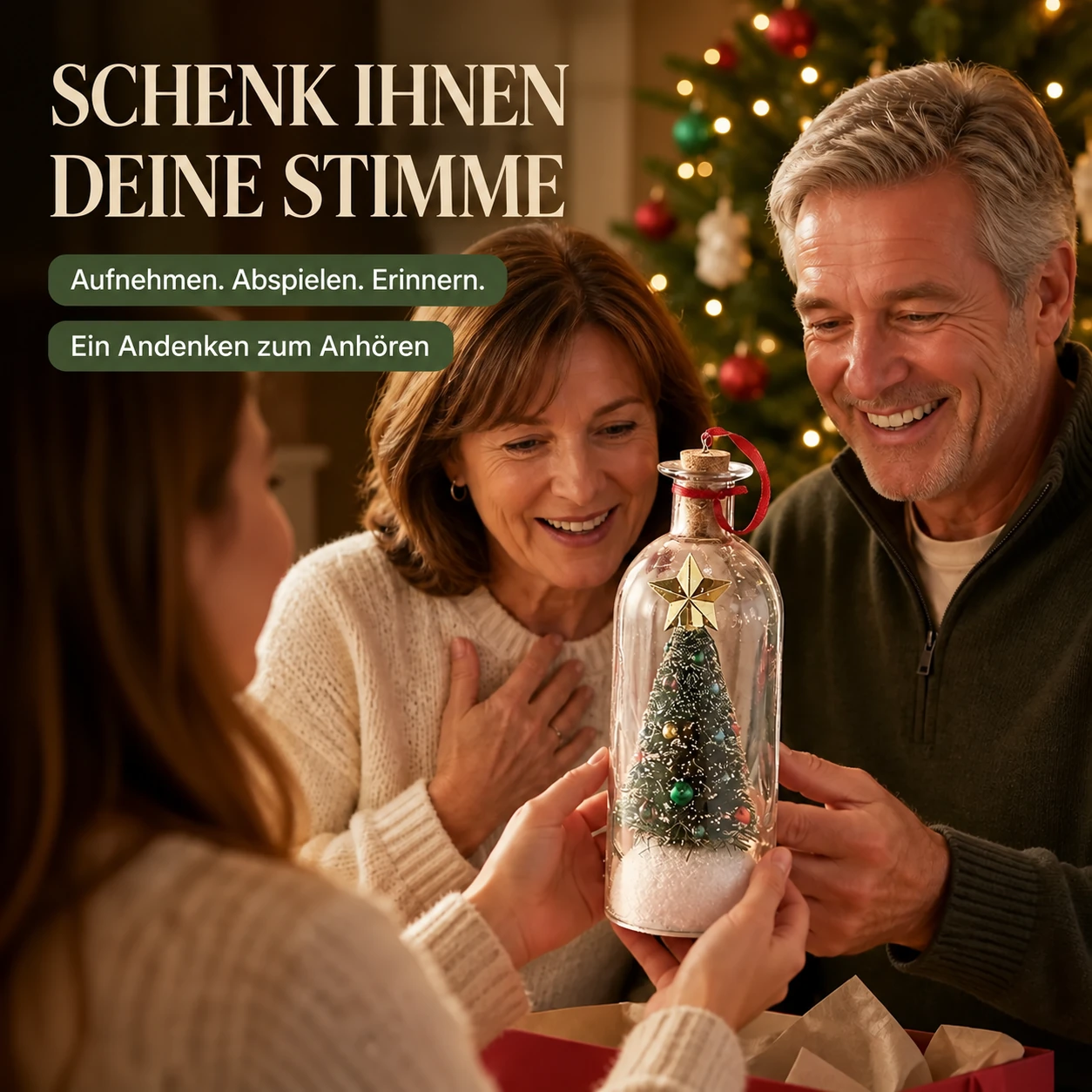 Weihnachtsbaum-Erinnerungsflasche mit Sprachaufnahme – Geschenk mit persönlicher Sprachnachricht