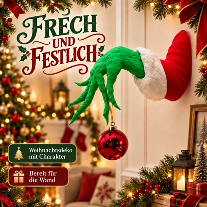 Schelmische grüne Weihnachtshand als Wanddeko