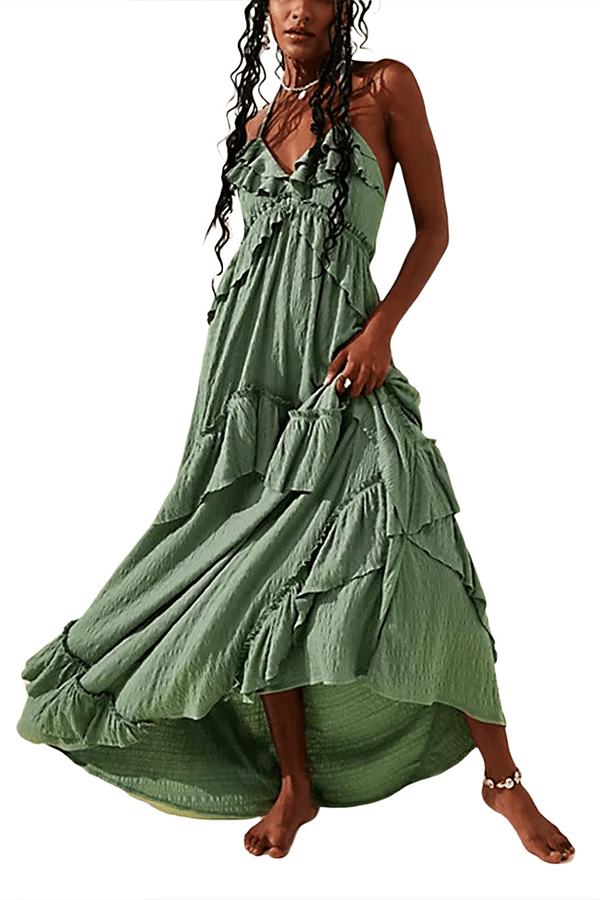 Women's Leaf-Print Backless Maxi Dress（Buy 2 Free Shipping）