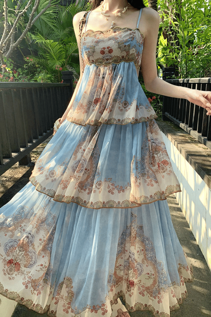 Women's Printed Tiered Swing Maxi Dress（Buy 2 Free Shipping）