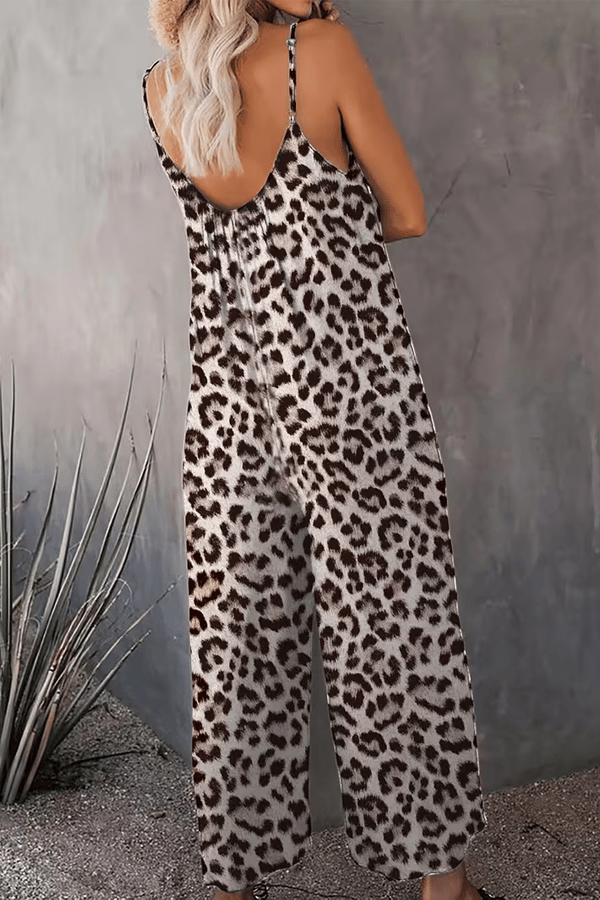 Women’s Leopard Print Suspender Jumpsuit – Casual Sleeveless Wide-Leg Overalls（Buy 2 Free Shipping）
