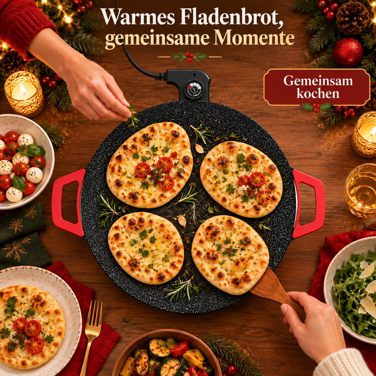 Elektrische Fladenbrot-Grillplatte | Kochen am Tisch zu Weihnachten