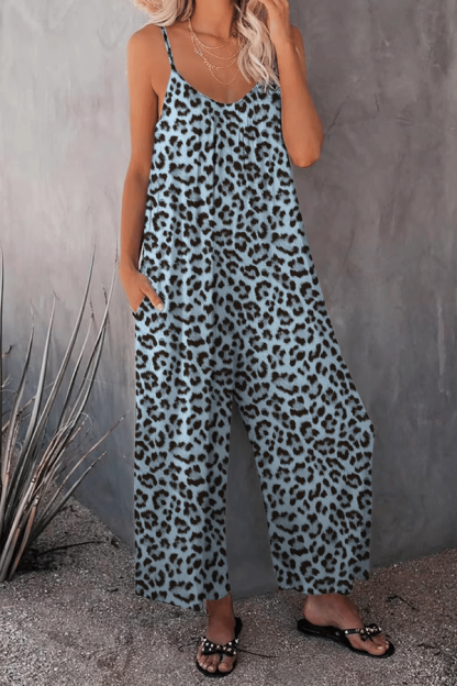 Women’s Leopard Print Suspender Jumpsuit – Casual Sleeveless Wide-Leg Overalls（Buy 2 Free Shipping）