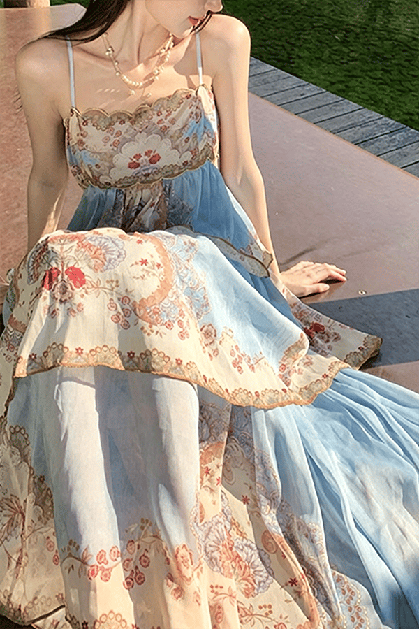 Women's Printed Tiered Swing Maxi Dress（Buy 2 Free Shipping）